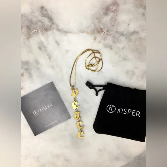 Gold Peace Necklace, handcrafted peace gold tone pendant w/24k gold plated chain - Picture 14 of 15